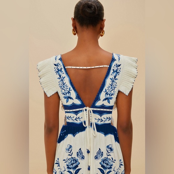 Farm Rio: Off-White Porcelain Garden Butterlfy Lenzing Midi Dress - Picture 2 of 10